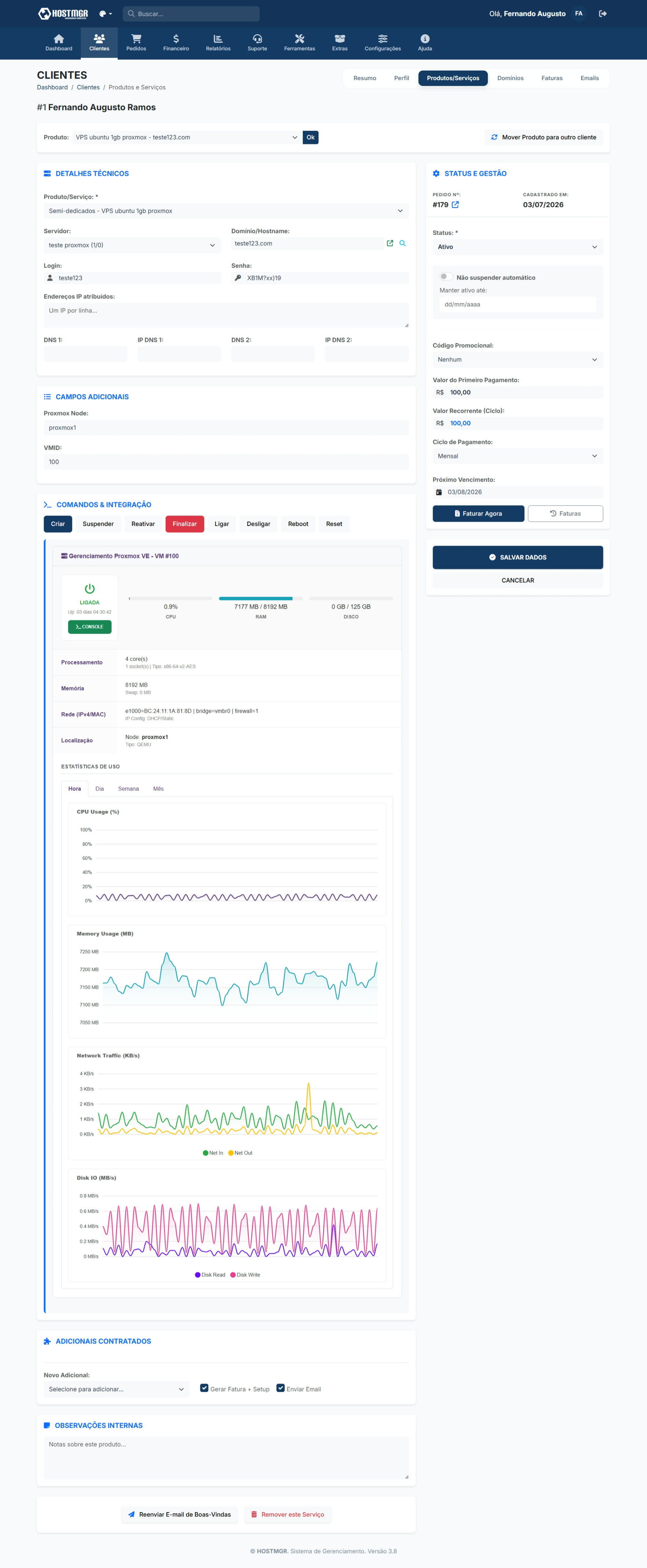 HOSTMGR 3.8 - Atualização. Recorrencia Stripe, Novo checkout, Proxmox e mais